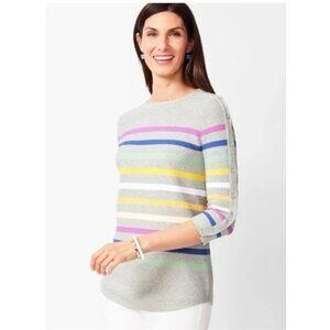 Talbots Pullover Sweater XL Striped Button Sleeve Colorful Cotton